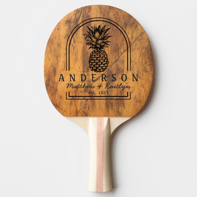 Raquette De Ping Pong Chopping Block Pineapple Wedding Arch & Name (Devant)
