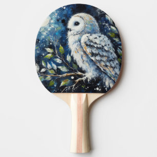 Raquette De Ping Pong Chouette blanche sur branche dans la peinture lune
