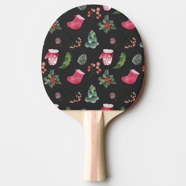 Raquette De Ping Pong Christmas Reindeer : Aquarelle Motif sans couture (Devant)