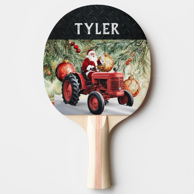 Raquette De Ping Pong Christmas Santa Red Tractor Festive Jolly (Devant)