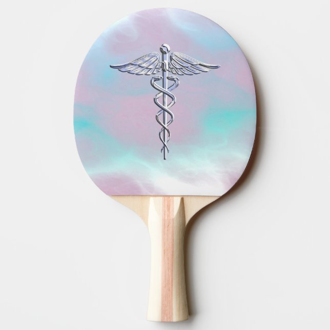 Raquette De Ping Pong Chrome Comme Caduceus Symbole Médicale Mère Pearl  (Dos)