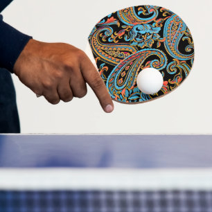 Raquette De Ping Pong Ciel bleu et orange d'automne Vintage Paisley