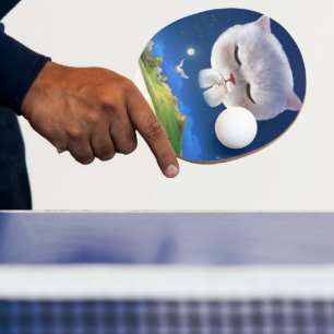 Raquette De Ping Pong Ciel nocturne avec chat