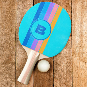 Raquette De Ping Pong Ciel océan néon des années 80 en détresse rayé ave