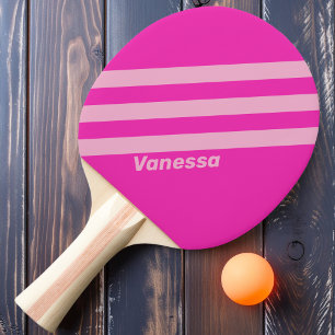 Raquette De Ping Pong Ciel rose rétro Trois bandes avec nom