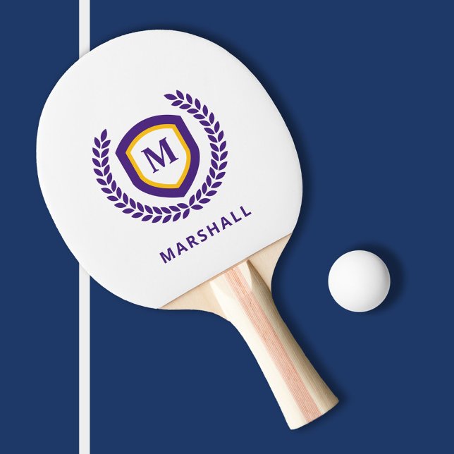 Raquette De Ping Pong Cimetière du logo du Monogramme violet et or (Créateur téléchargé)