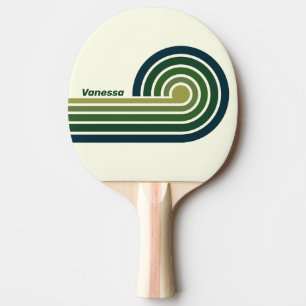 Raquette De Ping Pong Cinq Rayures Rétro Vertes avec Nom
