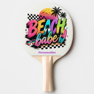 Raquette De Ping Pong Citation Rétro Plage Babe Vibes Tropicales Colorée