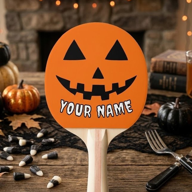 Raquette De Ping Pong Citrouille orange personnalisée Halloween Votre no (Créateur téléchargé)
