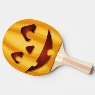 Raquette De Ping Pong Citrouille sculpté souriant design Halloween