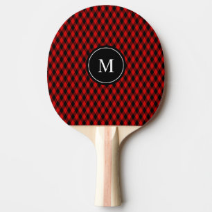 Raquette De Ping Pong Classique motif diamant noir et rouge & monogramme