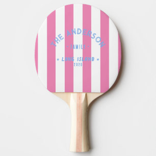 Raquette De Ping Pong Classique Rose Rayé de Bord de Mer & Nom de Famill