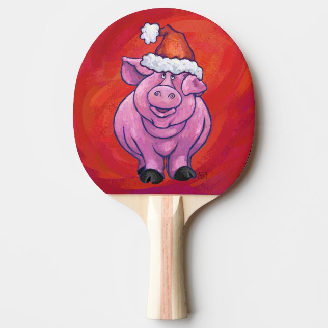 Raquette De Ping Pong Cochon mignon à Santa Hat en rouge (Devant)