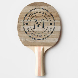 Raquette De Ping Pong Cœur de monogramme de mariage en bois de frêne cla