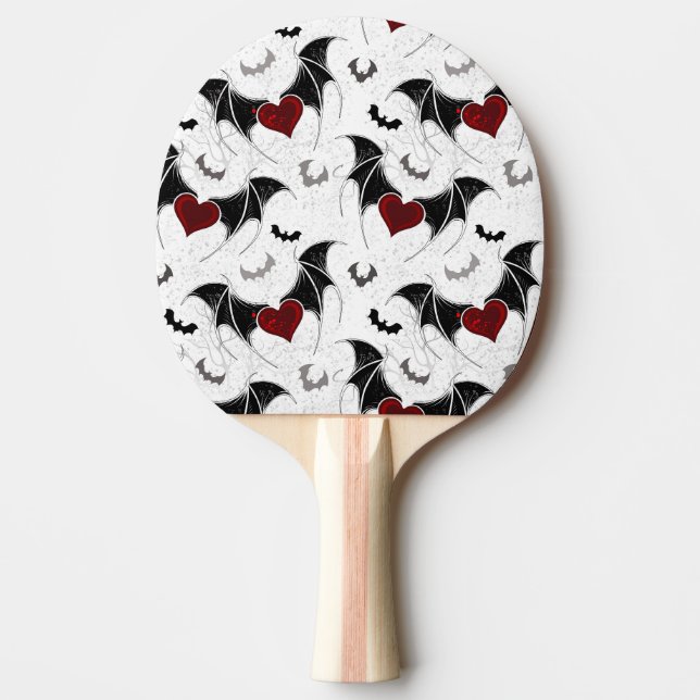 Raquette De Ping Pong Coeur d'Halloween avec ailes de chauve-souris noir (Devant)