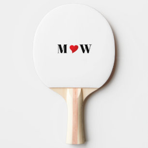 Raquette De Ping Pong Coeur rouge mignon personnalisées couple initiales