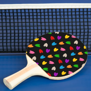 Raquette De Ping Pong Cœurs Amour Colorés Motif Design Noir