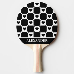 Raquette De Ping Pong Cœurs personnalisés noirs et blancs mignons