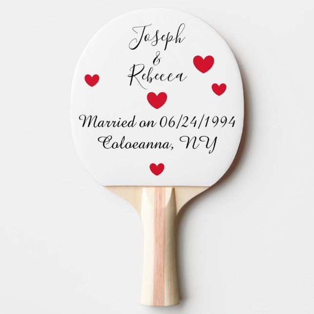 Raquette De Ping Pong Coeurs romantiques : Anniversaire blanc (Devant)