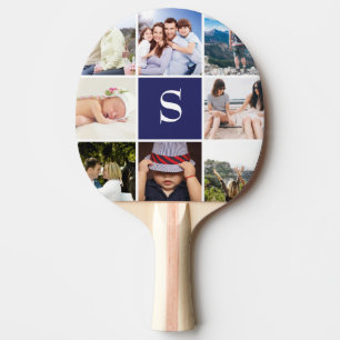 Raquette De Ping Pong Collage de photos personnalisées de 8 photos en bl