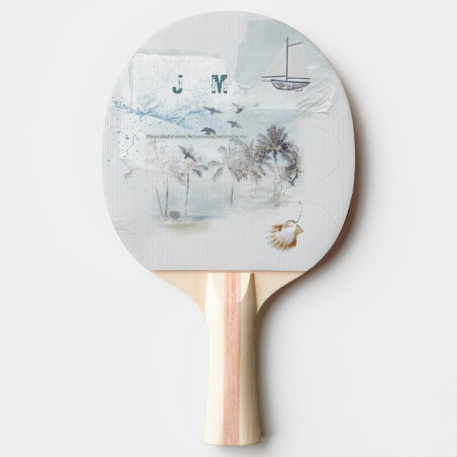 Raquette De Ping Pong Collage de sable et de mer avec initiales (Devant)