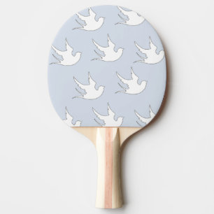 Raquette De Ping Pong colombes blanches sur bleu