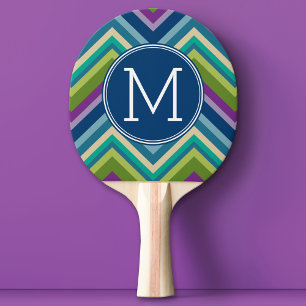 Raquette De Ping Pong Coloré Chevron Motif Personnalisé Monogramme