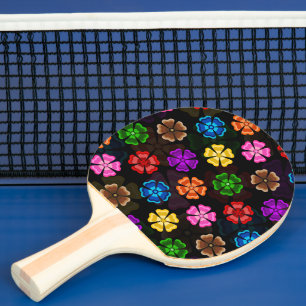 Raquette De Ping Pong Conception de fleurs arc-en-ciel rétro colorées No