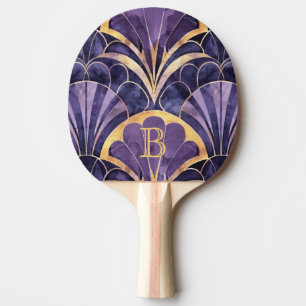 Raquette De Ping Pong Conception de monogramme élégante Art Déco violet 