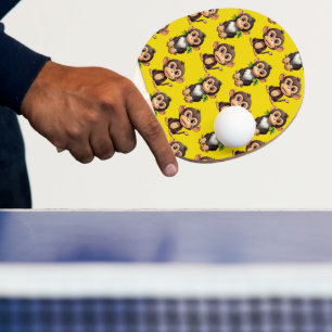 Raquette De Ping Pong Conception de motif singe jaune