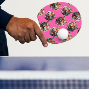 Raquette De Ping Pong Conception de motif tête de tigre rose