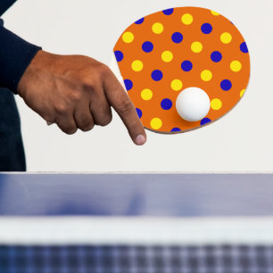 Raquette De Ping Pong Conception de points polka bleus jaunes orange 