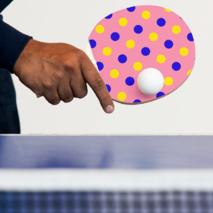 Raquette De Ping Pong Conception de points polka rose bleu jaune 