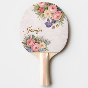 Raquette De Ping Pong Conception de rose florale personnalisée vintage r