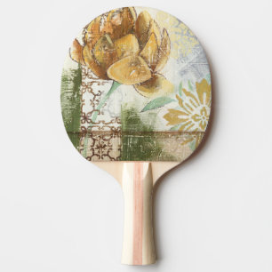 Raquette De Ping Pong Conception décorative de fresque avec la fleur de