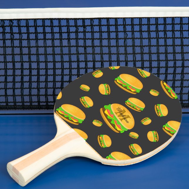 Raquette De Ping Pong Cool et amusant yummy burger motif Monogramme (Insitu)