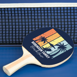 Raquette De Ping Pong Cool Retro Beach House Custom Navy Blue
