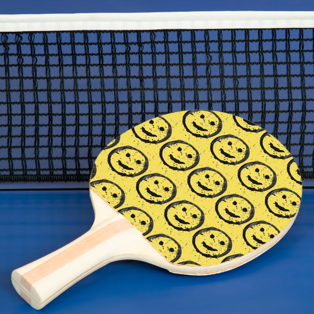 Raquette De Ping Pong Cool Sardé Joyeux visage souriant motif jaune (Insitu)