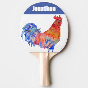 Raquette De Ping Pong Coq Poulet Oiseaux Garçons Nom Bleu Rouge