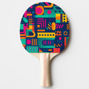 Raquette De Ping Pong Couleurs néon Abstraites et formes bohèmes géométr