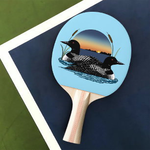 Raquette De Ping Pong Couple de huards Coucher de soleil Bleu Lac Faune