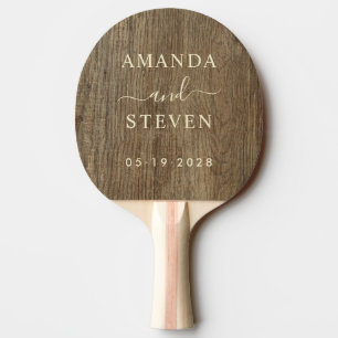 Raquette De Ping Pong Couple en bois de hickory avec noms de mariage