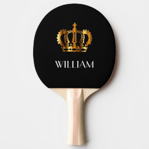Raquette De Ping Pong Couronne Royale Élégante Or Nom Noir