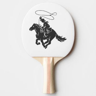 Raquette De Ping Pong Cowboy sur buccking cheval courir avec lasso