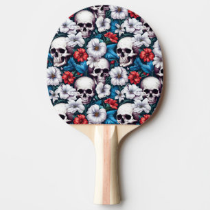 Raquette De Ping Pong Crânes à fleurs rouges et blanches
