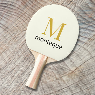 Raquette De Ping Pong Crème Or Monogramme Nom Personnalisé Cadeau Luxe