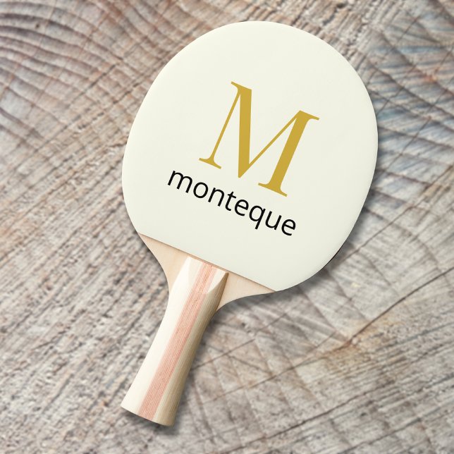 Raquette De Ping Pong Crème Or Monogramme Nom Personnalisé Cadeau Luxe (Créateur téléchargé)