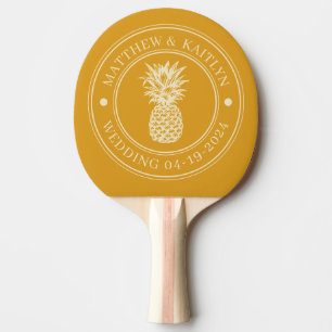 Raquette De Ping Pong Crête de mariage ananas Bouton d'or brûlé & Noms