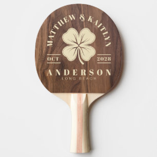 Raquette De Ping Pong Crête de mariage trèfle irlandais en bois de noyer