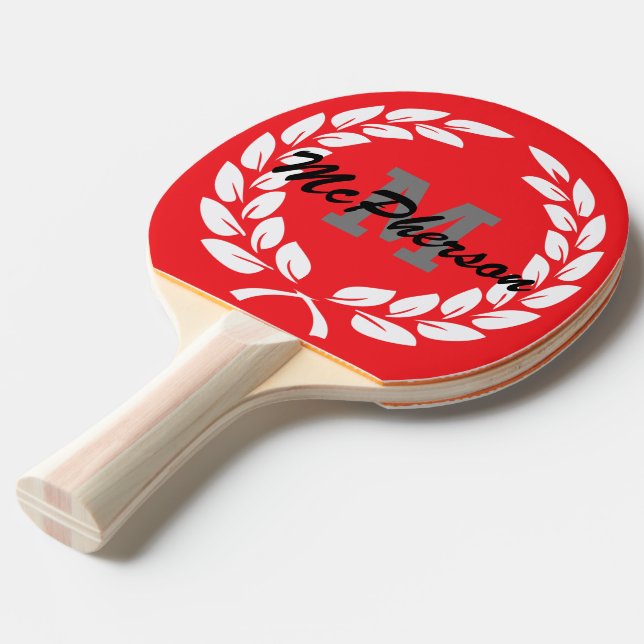 Raquette De Ping Pong Crimson avec couronne victorieuse et monogramme/no (Devant Angle)